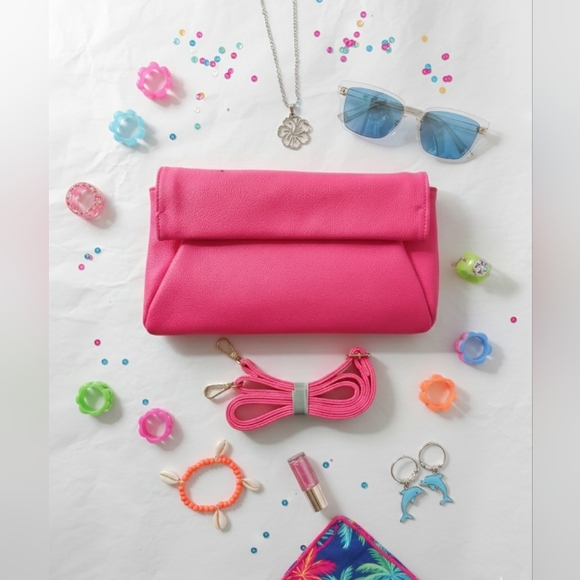 Neon Pink Crossbody Clutch Envelope Bag Y2K Barbiecore - Picture 1 of 17
